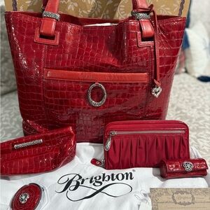 Vintage Brighton Jetson Cherry Croc-Embossed Tote Handbag and Accessories